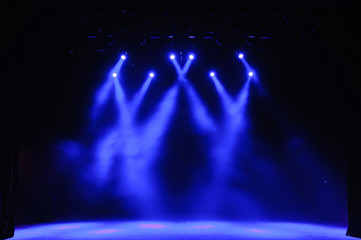 Free stage with lights, lighting devices.