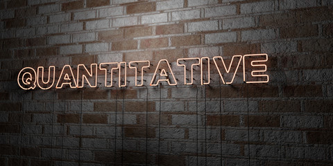 QUANTITATIVE - Glowing Neon Sign on stonework wall - 3D rendered royalty free stock illustration.  Can be used for online banner ads and direct mailers..
