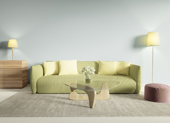 Contemporary modern interior with lime sofa