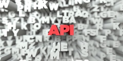 API -  Red text on typography background - 3D rendered royalty free stock image. This image can be used for an online website banner ad or a print postcard.