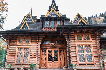 Traditional wooden house in mountains,