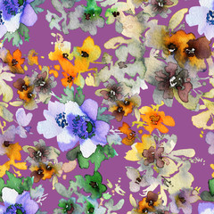 Seamless pattern with flowers watercolor