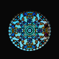 circle shape stained glass window at Wat Phasornkaew in Thailand. Photo taken on: 29 November , 2016