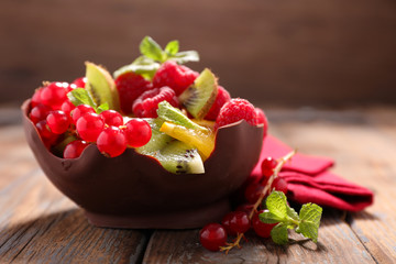 fruit salad in chocolate bowl
