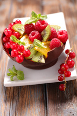 fruit salad in chocolate bowl