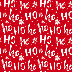Hohoho-Muster, Weihnachtsmann-Lachen. Nahtlose Textur für Weihnachtsdesign. Vektorroter Hintergrund mit handgeschriebenen Wörtern ho