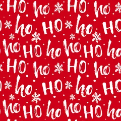 Gordijnen Hohoho-patroon, de lach van de Kerstman. Naadloze textuur voor kerstontwerp. Vector rode achtergrond met handgeschreven woorden ho © Anna Kutukova