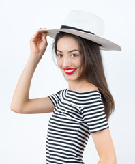 Beautiful young woman in hat. summer fashion beauty blonde girl