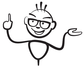Strichmännchen Mann mit Brille Fingerzeig