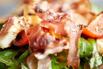 close up of prosciutto ham salad