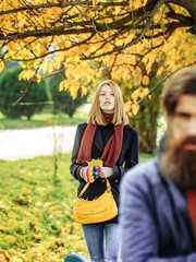 Young couple in autumn park