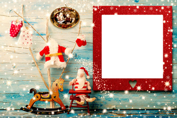 Christmas Santa  photo frame card - obrazy, fototapety, plakaty