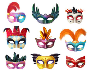 Masquerade Carnival Face Masks Realistic Set 