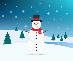 Snowman with winter background. Vector illustration