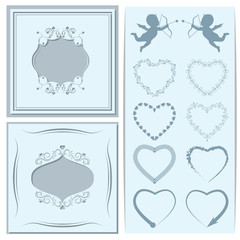 A set of paper-cut framework. Set of hearts to cupids, and design. Vector illustration.