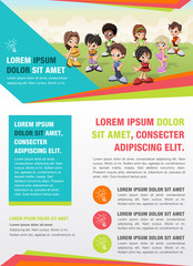 Template for advertising brochure with cute cartoon kids

