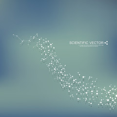 Molecule DNA and neurons vector. Molecular structure. Connected lines with dots. Genetic chemical compounds. Chemistry, medicine, science, technology concept. Geometric abstract background.