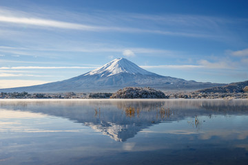 Japan travel,mt fuji and snow at Kawaguchiko lake in japan,mt Fu