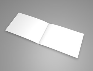Horizontal landscape orientation brochure mockup with blank pages on gray background 3D render illustration.