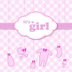 schnöne Karte zur Geburt mit It's a girl in Rosa