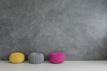 Colorful wool pouf