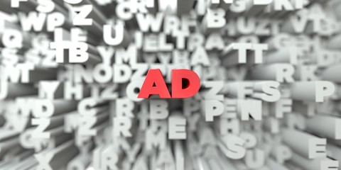 AD -  Red text on typography background - 3D rendered royalty free stock image. This image can be used for an online website banner ad or a print postcard.