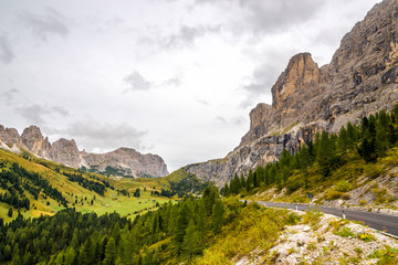 Road to Gardena Pass in Italy Dolomites