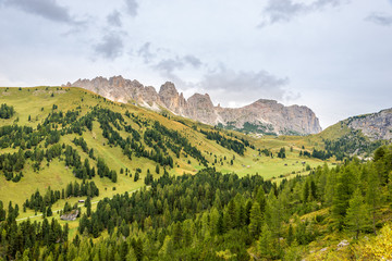 Nature near Gardena Pass in Dolomites of Italy