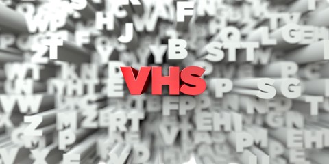 Obraz premium VHS - Red text on typography background - 3D rendered royalty free stock image. This image can be used for an online website banner ad or a print postcard.