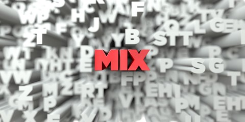 MIX -  Red text on typography background - 3D rendered royalty free stock image. This image can be used for an online website banner ad or a print postcard.