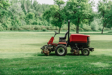 Obraz premium Golf course maintenance equipment, fairway mower