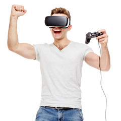 Fototapeta na wymiar Man with virtual reality goggles