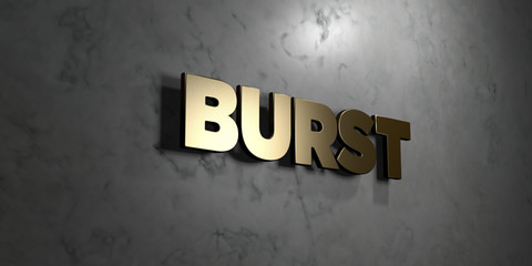 Burst - Gold sign mounted on glossy marble wall  - 3D rendered royalty free stock illustration. This image can be used for an online website banner ad or a print postcard.