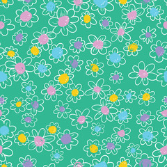 Ink seamless pattern with  flowers in sketchy style. Artistic background