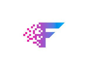 Initial Letter F Digital Pixel Logo Design Template
