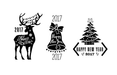 Vector illustration vintage style new year stump collection in black and white.