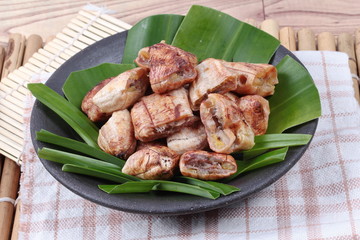 Close up Thai roasted banana with sweet sauce