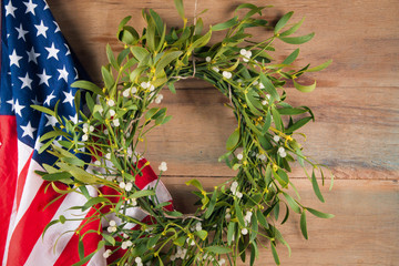 Mistletoe and american flag. Christmas decoration.