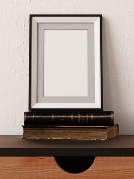 mock up poster in a frame on a chair. Hipster style. Art Deco. 3d illustration.