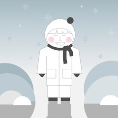 Little happy child in winter.Vector EPS 10