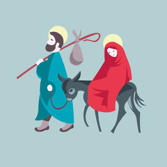 Mary and Joseph flee to Egypt Nativity Jesus Illustration