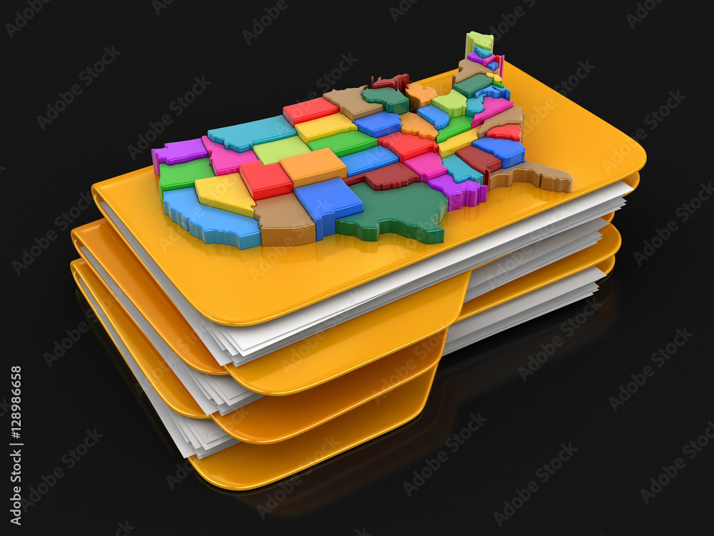 Poster folders and files with map of usa. image with clipping path