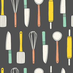 Utensils seamless pattern. Colorful cooking vector background