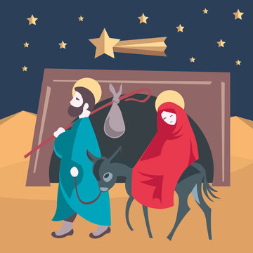 Mary and Joseph flee to Egypt Nativity Jesus Illustration