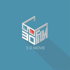 Fototapeta premium three d movie. cinema. Poster for the movie theater. Logo isometric.