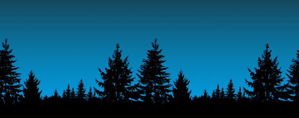 Silhouette of coniferous trees on the background of night sky. © yik2007