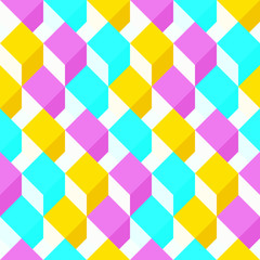 Seamless pattern with flat cubes. Abstract background in bright colors.