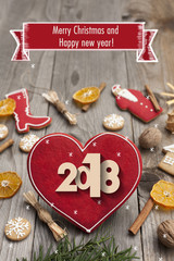 Christmas heart shaped gingerbread background. Winter holidays atmosphere. Snoflakes. Greeting card for Christmas and New Year`s Eve holiday 2018.Winter holiday poster.
