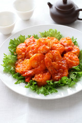 Delicious stir-fried shrimp in chili sauce,chinese cuisine ，エビのチリソース炒め，干烧虾仁