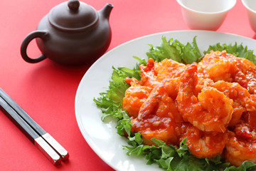Delicious stir-fried shrimp in chili sauce,chinese cuisine...